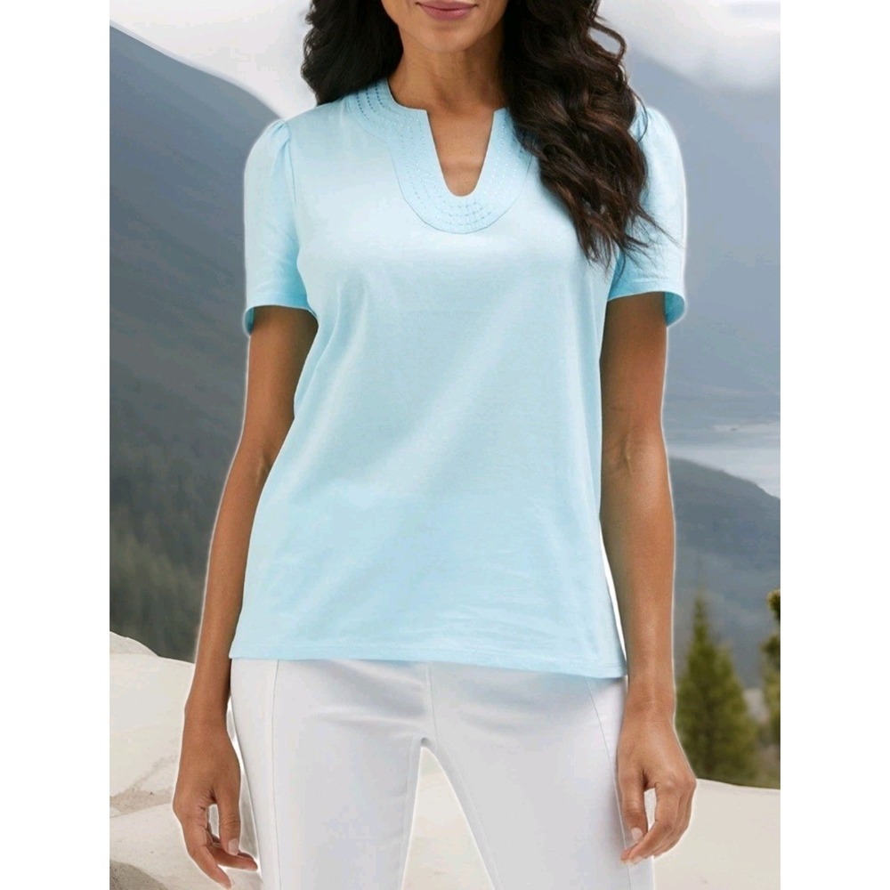Rafaella Women's Short Sleeve V-Neck Top SIZE: LARGE NWT
